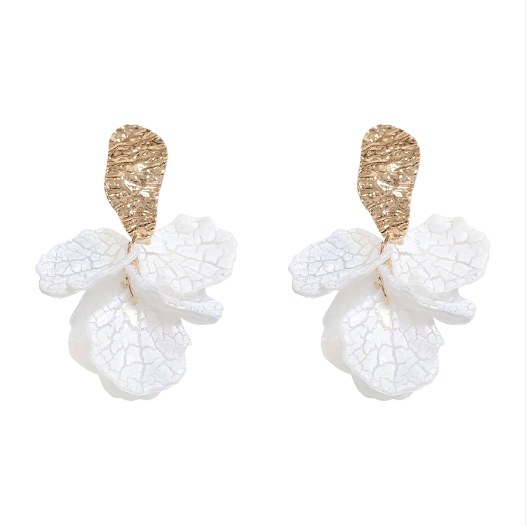 White Cracked Shell Flower Petal Earrings