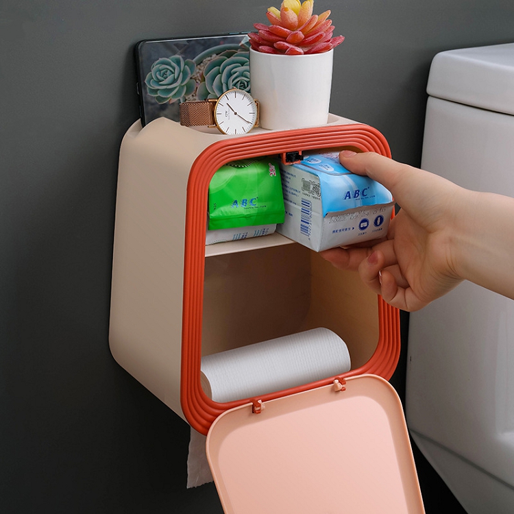 Yunx Toilet Paper Holder Wall-Mounted Punch Free Space-Saving Hidden Drawer Great Weight Bearing Home Toilet Paper Dispenser Tissue Storage Box