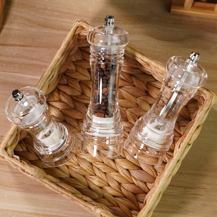 Wooden Salt and Pepper Grinder Set with Shelf Manual Mills Acrylic