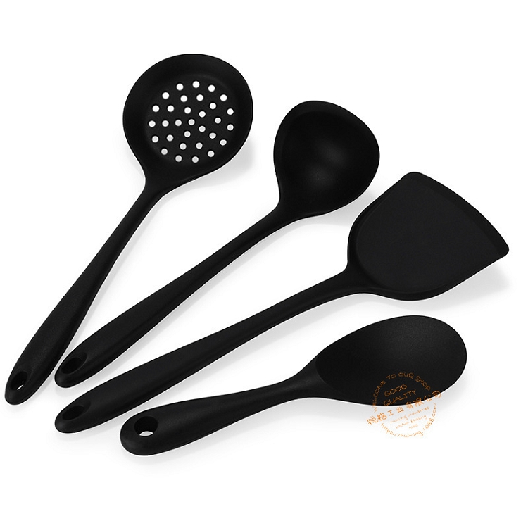 Black Silicone Kitchenware Cooking Utensils Set Non-stick Cookware Spatula  Shovel 304 Stainless Steel Handle Kitchen