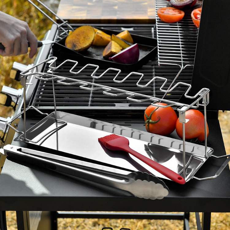 Portable Stainless Steel Folding Chicken Leg Rack Household Oven BBQ Grill  BBQ Grill Barbeque Tools Kitchen